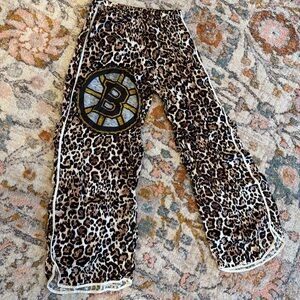 Aerie Leopard Print Track Pants with Black and Gold Patch